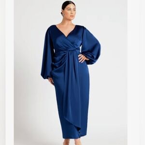 Eloquii Satin Puff Sleeve Pleated Dress